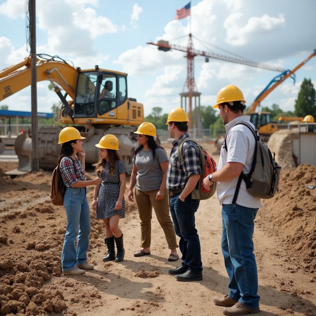 Local community members and families visiting construction site tour