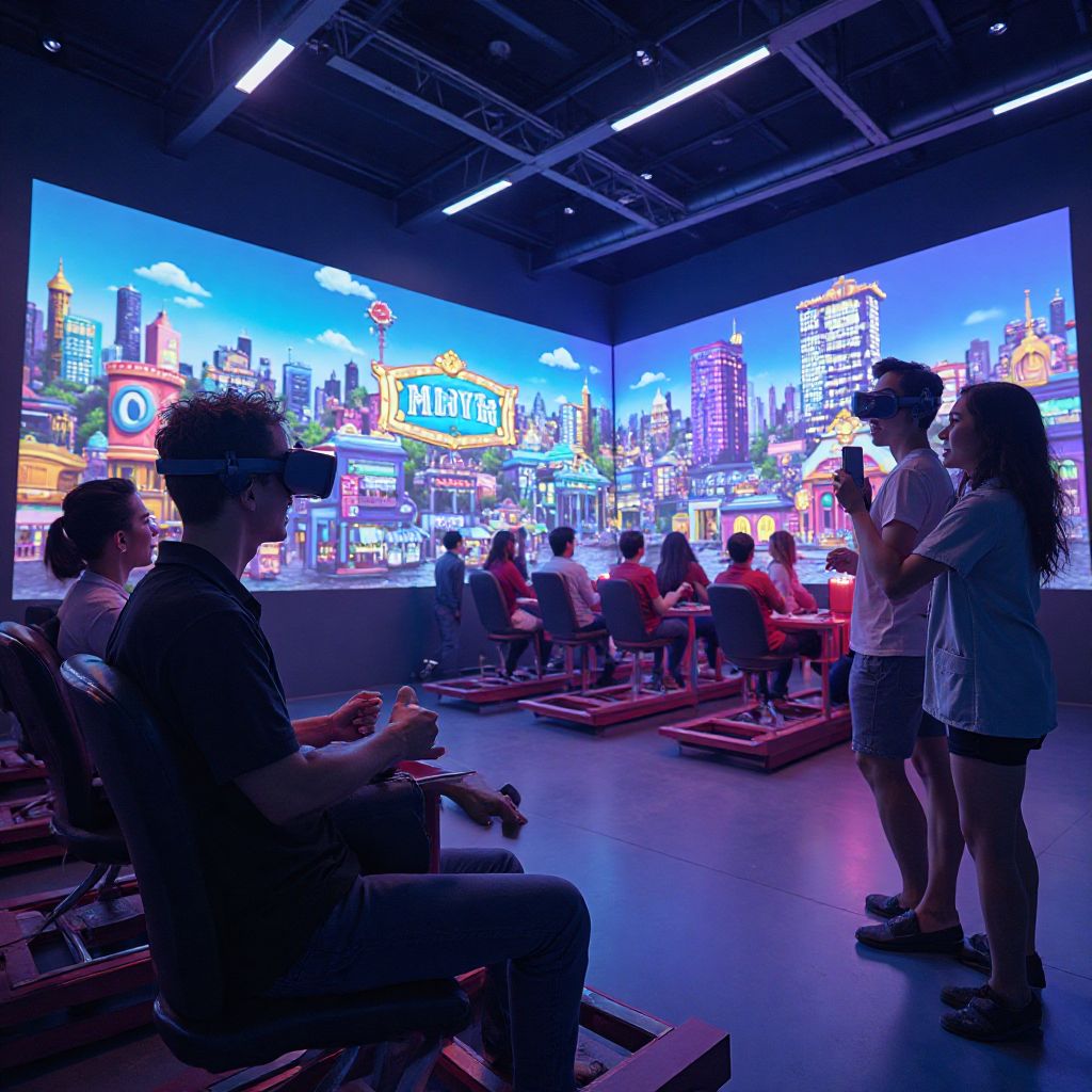 Virtual reality testing room with immersive ride experience simulation